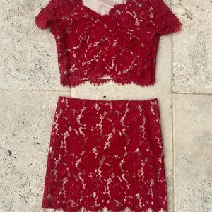 Lucy Paris Top and Skirt Lace Dress Set Red Women’s